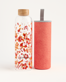 Edition Glass bottle and container set, made of high-quality borosilicate glass, designed to reduce ecological footprint and encourage hydration on the go. Available in multiple sizes.