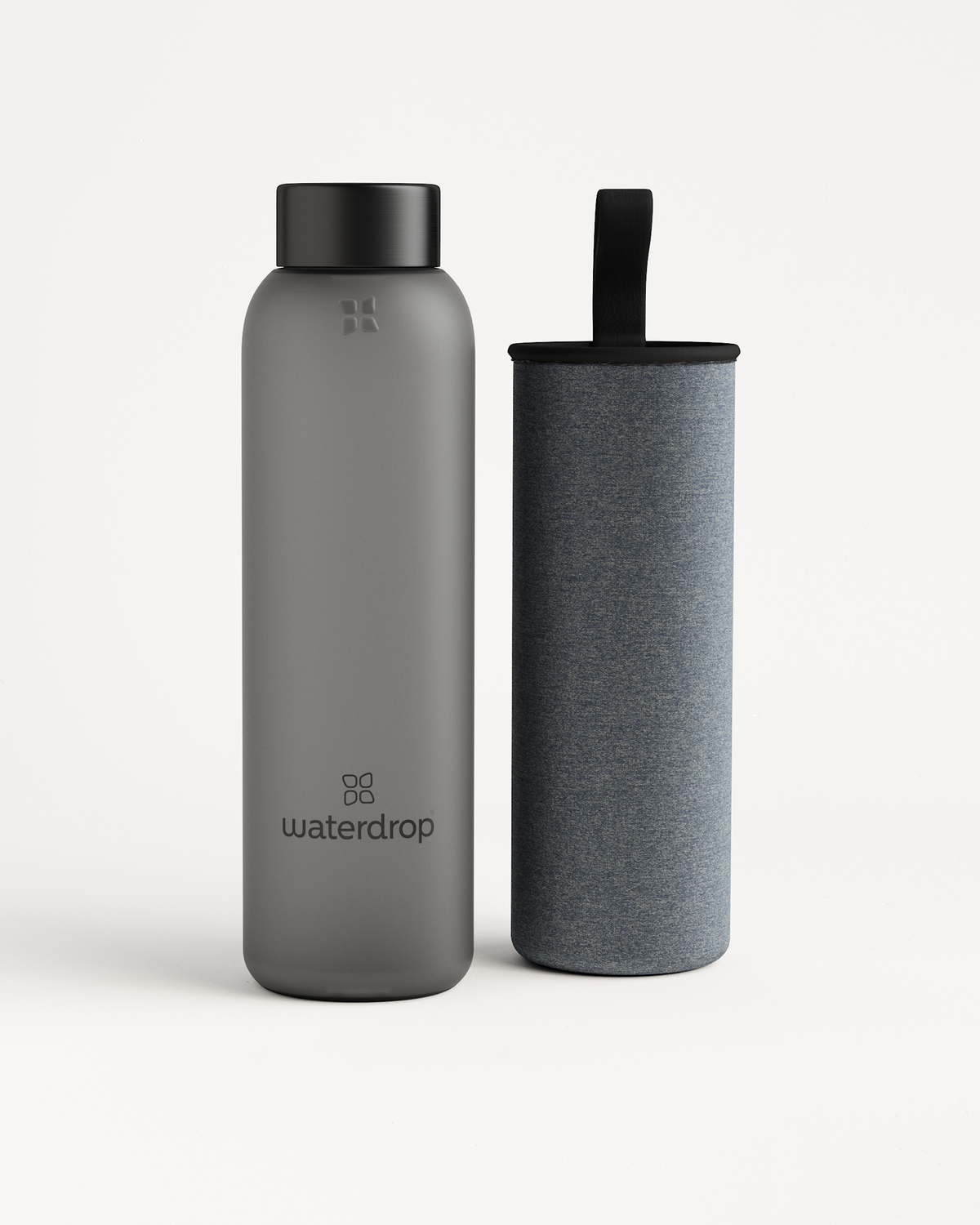 Frosted Glass water bottle with a protective case, made from durable borosilicate glass, ideal for both home and on-the-go hydration.