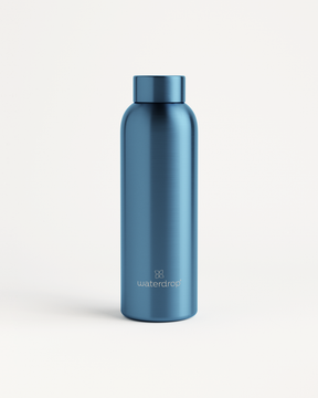 Metal Thermo Steel water bottle with a brushed metal finish, double-walled stainless steel design, prominently displayed on a white background.