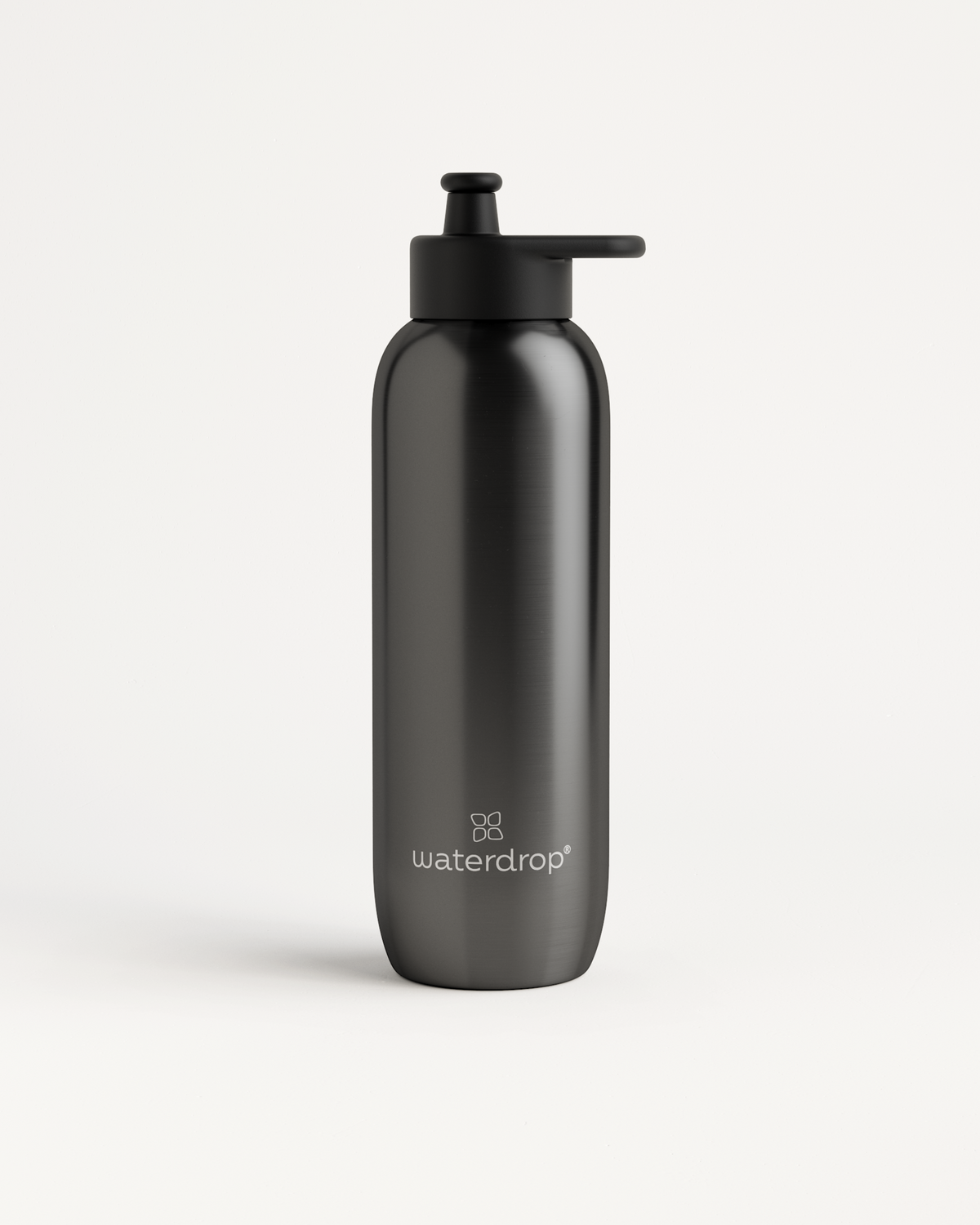 Ultralight Steel Bottle with black pull-up cap, ideal for sports and made of high-quality stainless steel for easy hydration on the go.