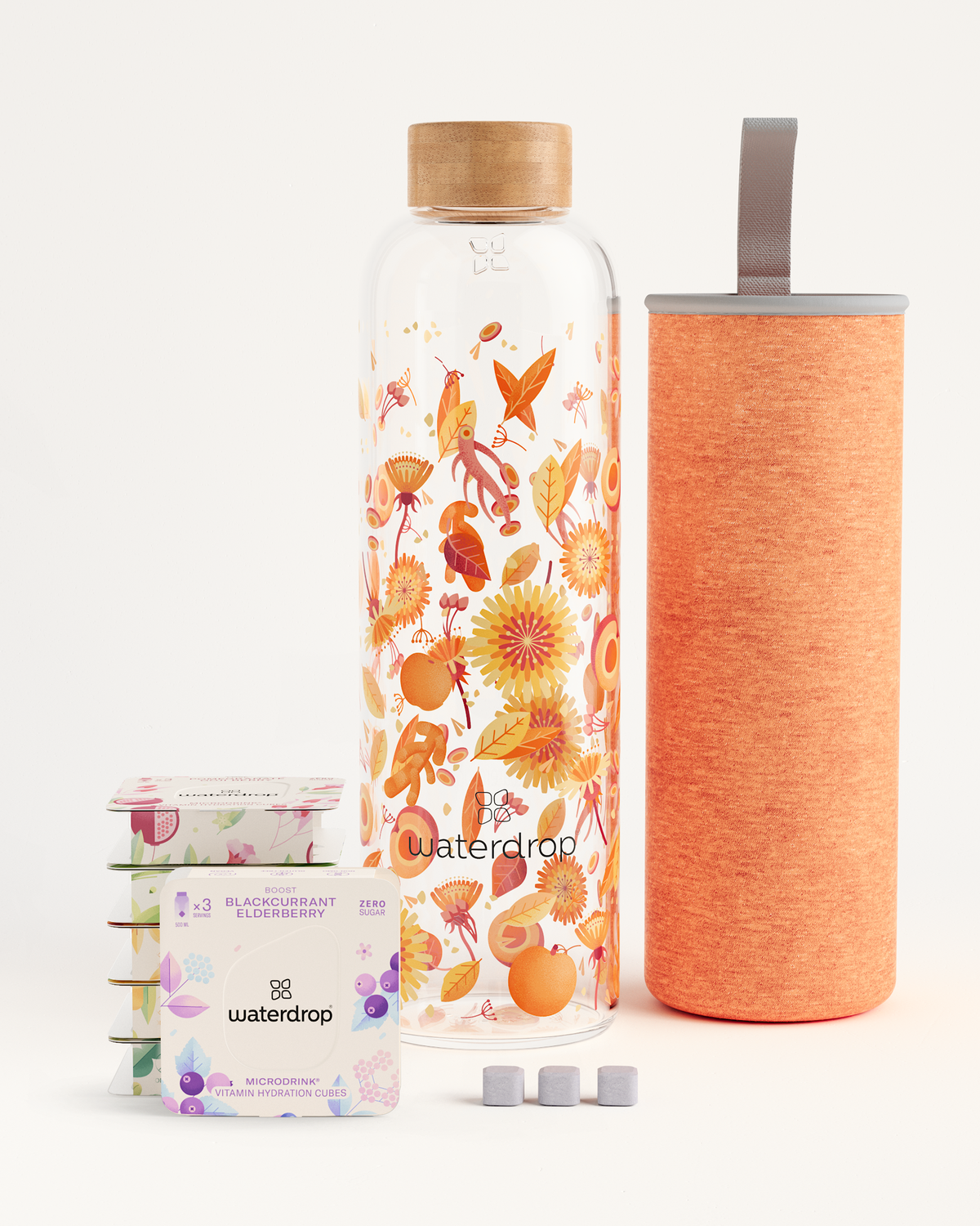 Starter Set Microdrink Glass: Includes 6 Microdrink flavor packs and a high-quality borosilicate glass bottle, perfect for convenient hydration.