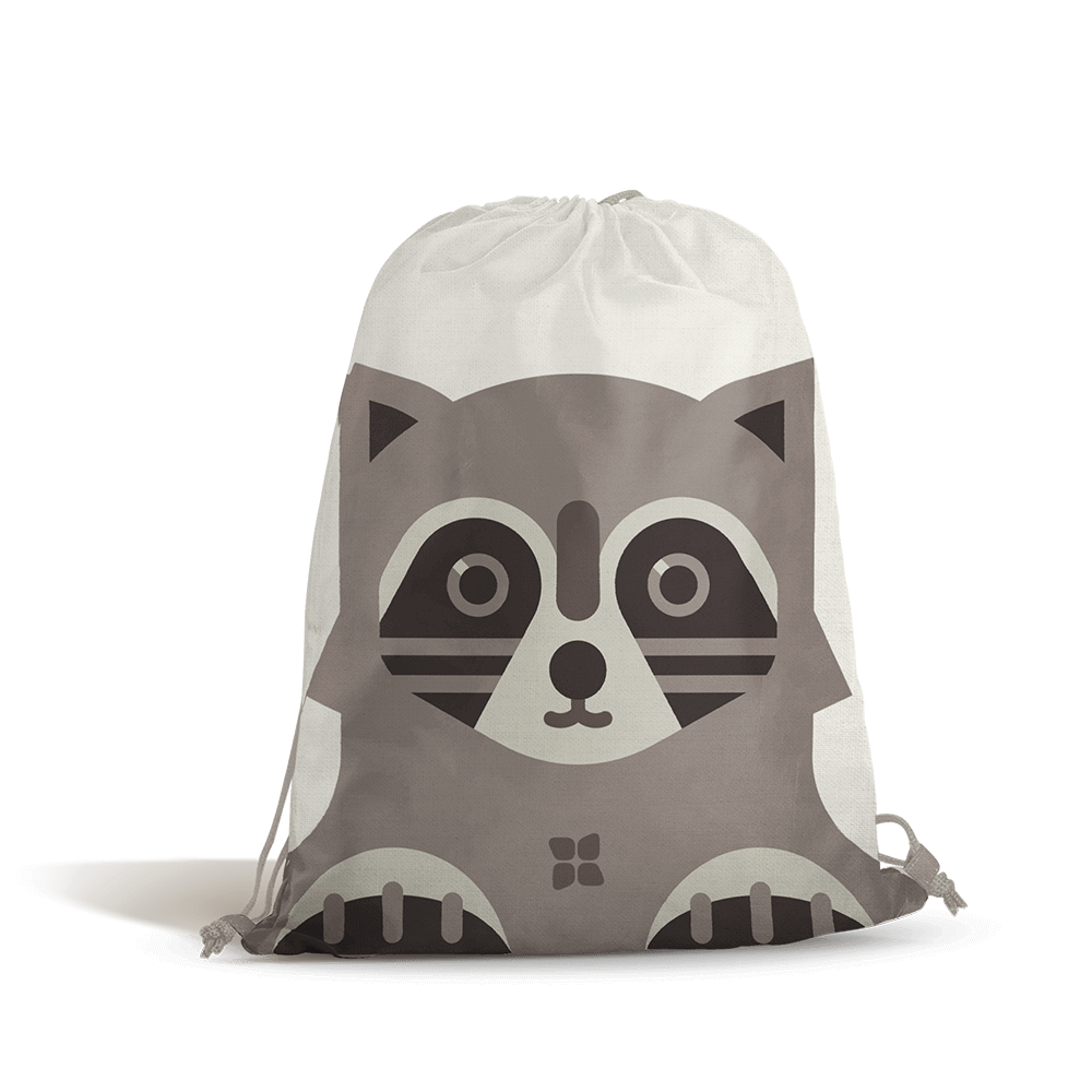 Toddler Backpack featuring a cute raccoon design, made from organic cotton with an adjustable chest strap for comfort and functionality.