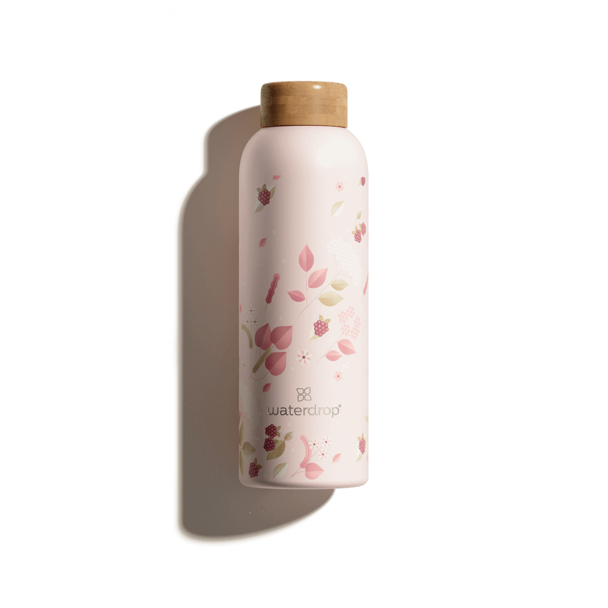 Edition Thermo Steel bottle with pink floral design, made of double-walled stainless steel, keeps drinks cold for 24 hours or hot for 12 hours.