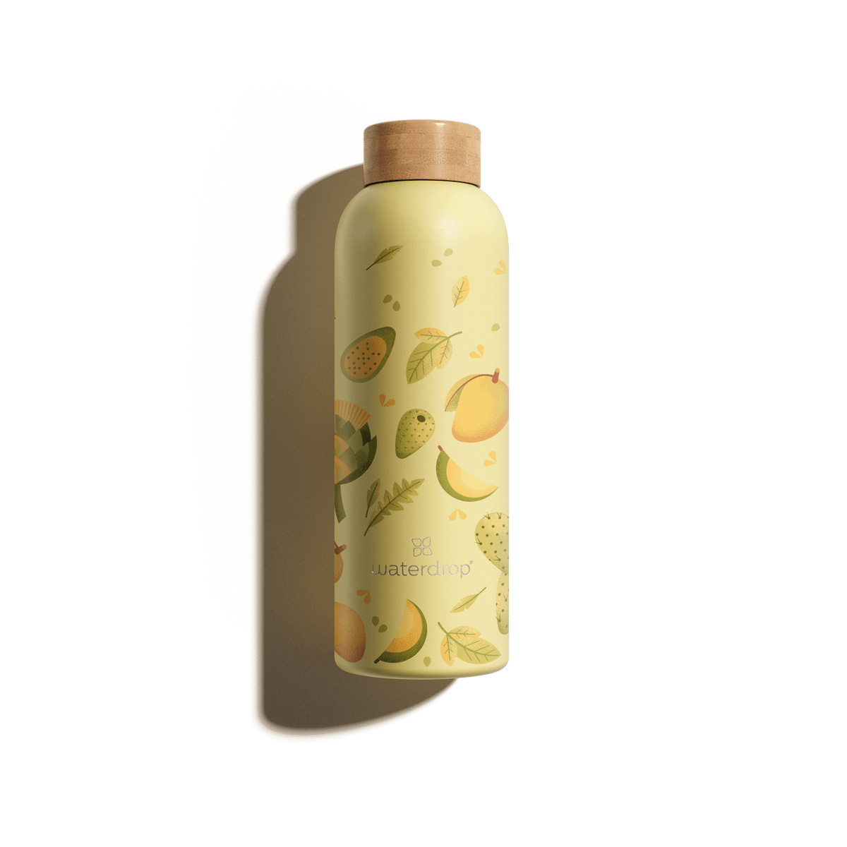 Edition Thermo Steel bottle with fruit design, double-walled stainless steel for keeping drinks cold for 24 hours or hot for 12 hours.