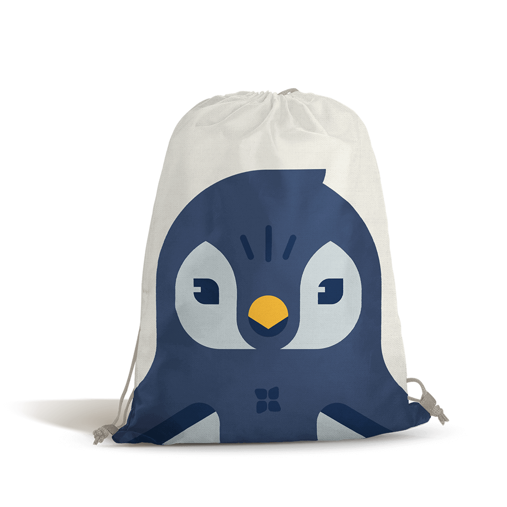 Toddler Backpack: Organic cotton bag with cartoon penguin design, adjustable chest strap, and fun, functional storage for toddlers.